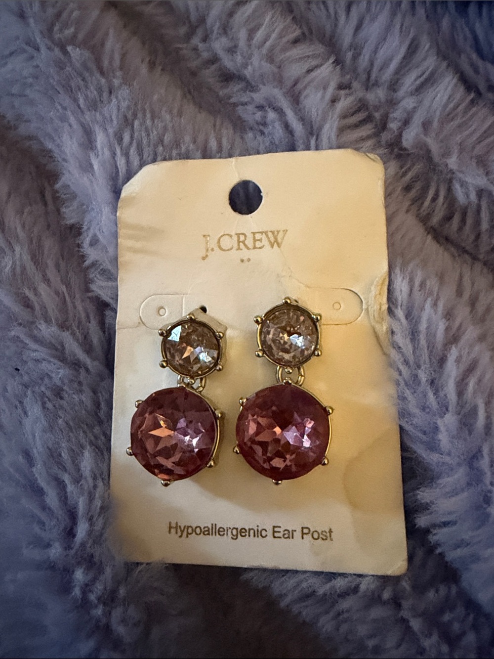 J. Crew Gold-Tone Pink Crystal Double Drop Earrings